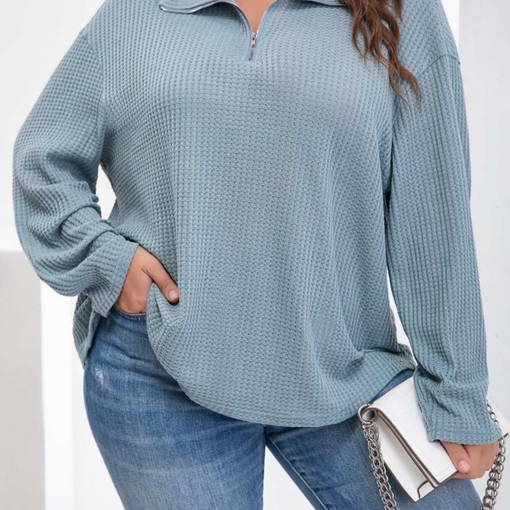 SHEIN Blue Oversized Polo Sweatshirt
